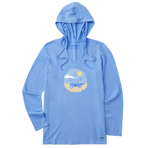 Women's Sand Dollar Beach Scene Long Sleeve Crusher-LITE Hooded Tee