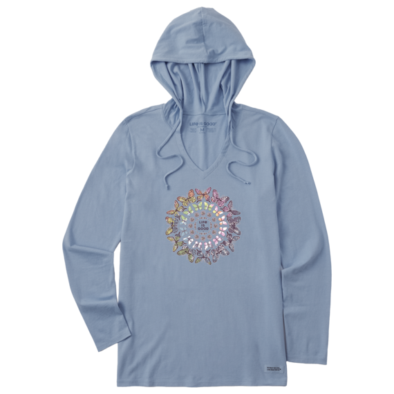 Women's Tie Dye Butterfly Daisy Mandala Long Sleeve Crusher-LITE Hooded Tee