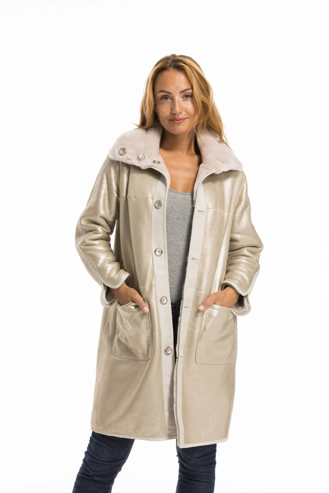 Women's beige sheepskin coat greta