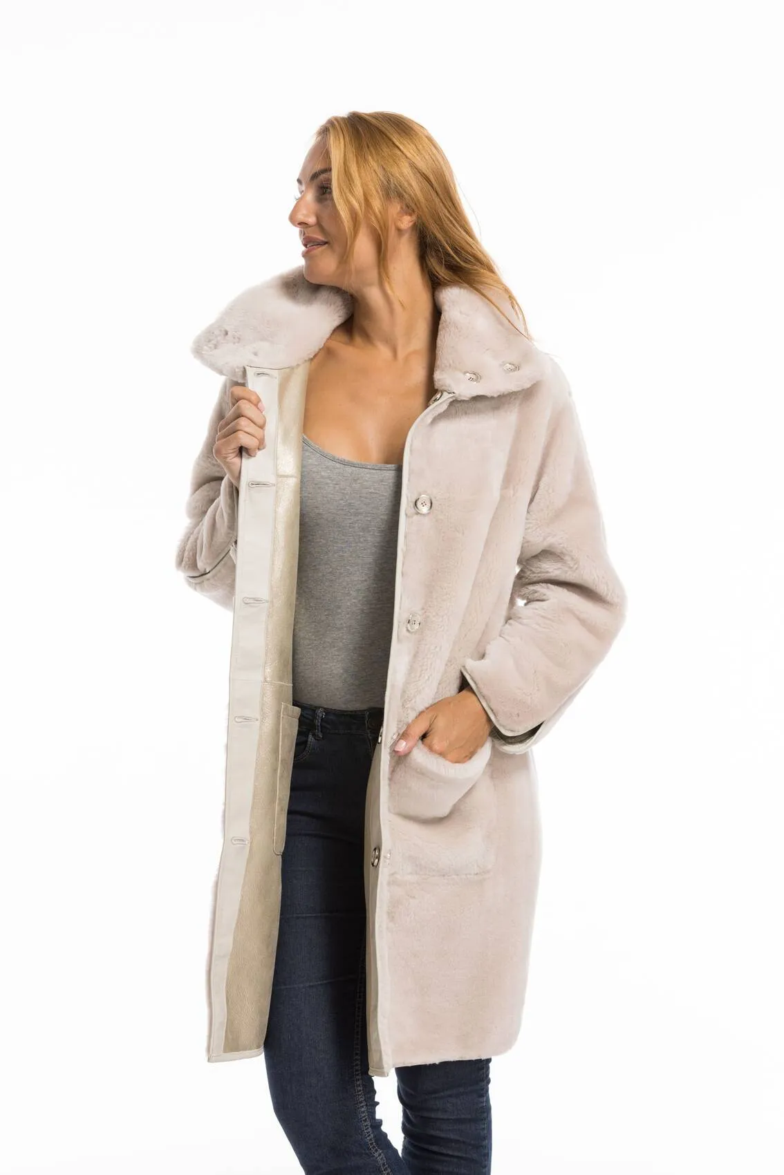 Women's beige sheepskin coat greta