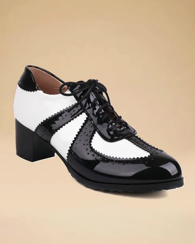 Women's Brogue Style Lace-up Color Block Block Heels