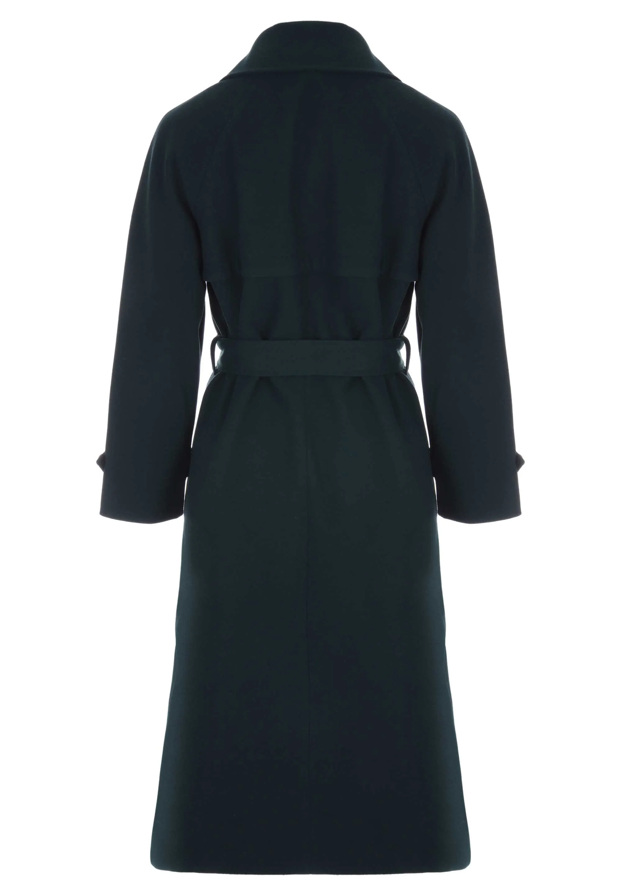 Womens Dark Green Button Wrap Belted Coat