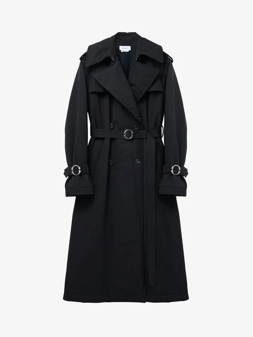 Women's Double-breasted Trench Coat in Black