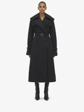 Women's Double-breasted Trench Coat in Black