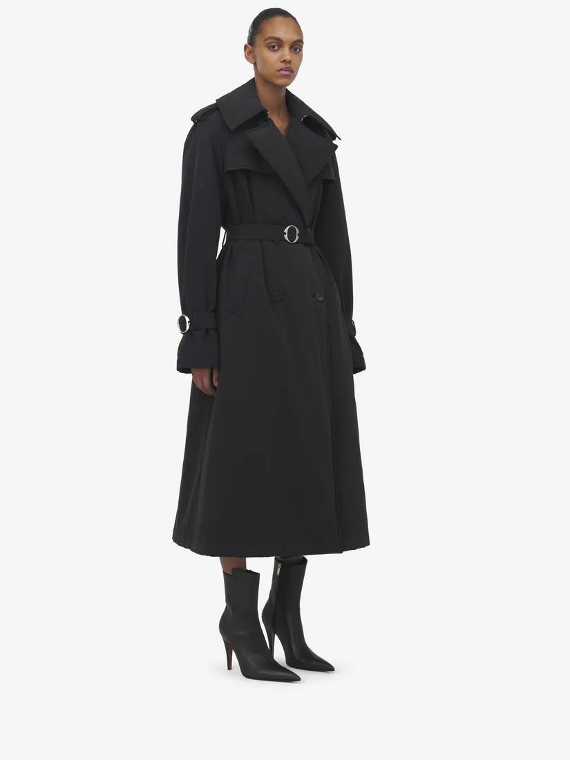 Women's Double-breasted Trench Coat in Black