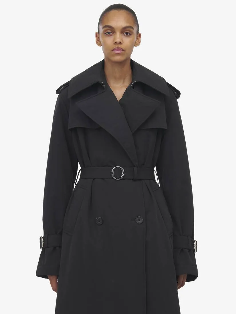 Women's Double-breasted Trench Coat in Black