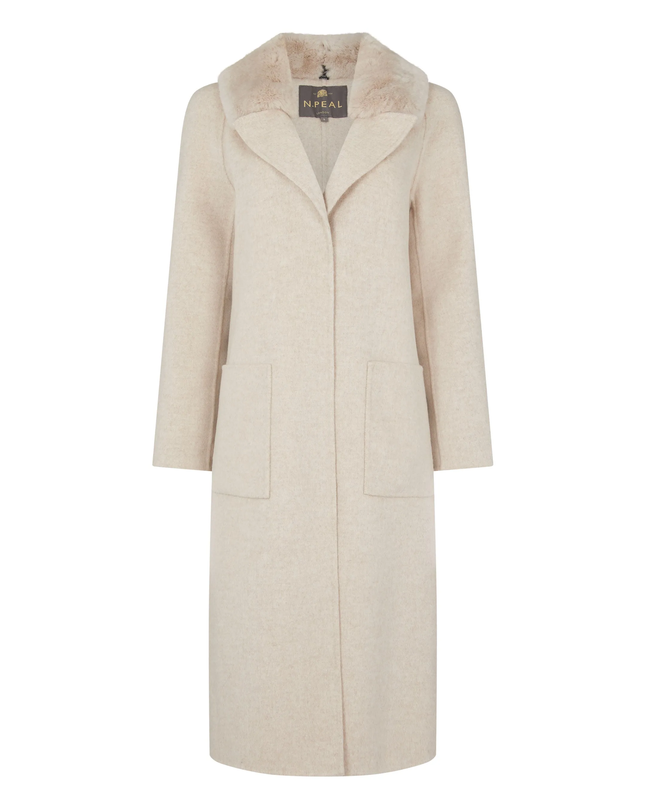 Women's Fur Collar Woven Coat Beige Brown