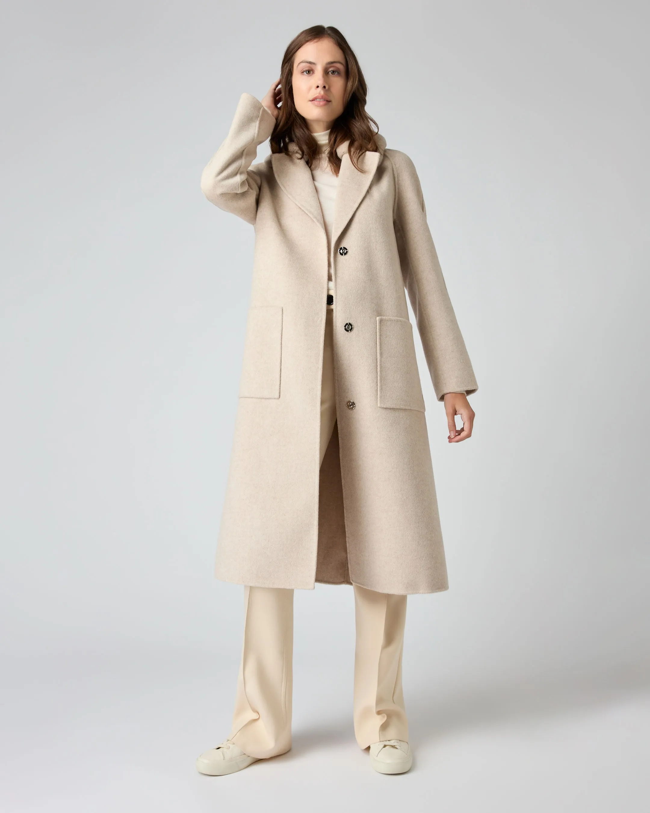 Women's Fur Collar Woven Coat Beige Brown