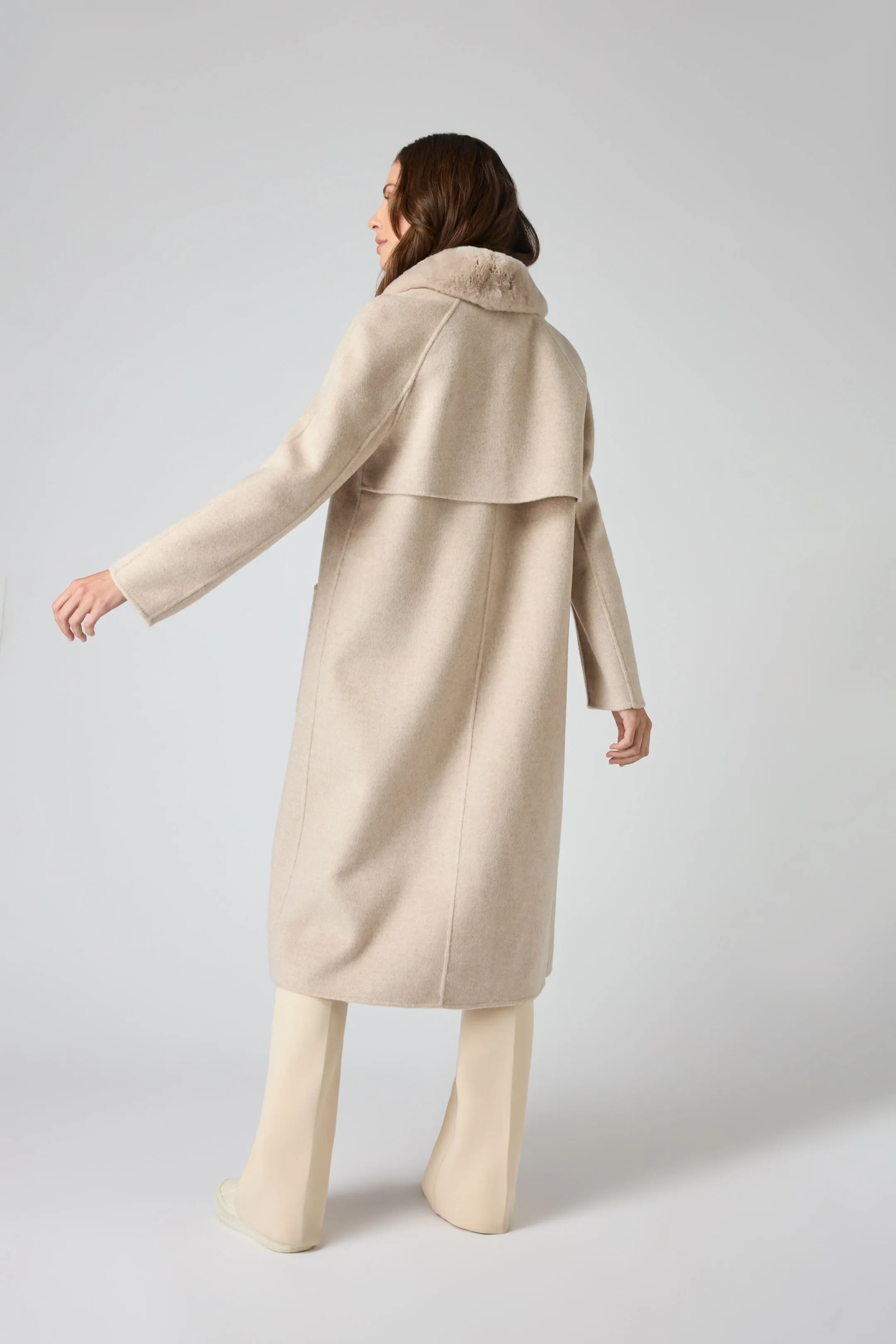 Women's Fur Collar Woven Coat Beige Brown