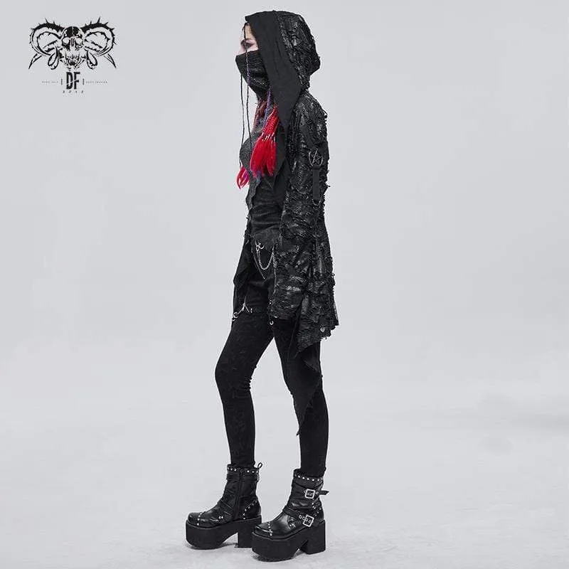 Women's Gothic Irregular Distressed Coat with Hood