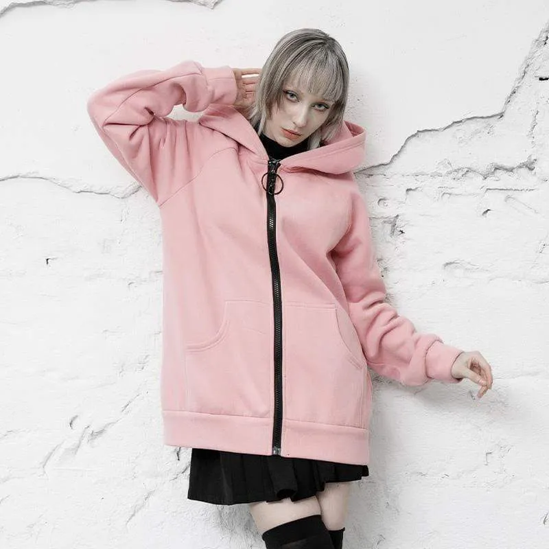 Women's Grunge Bunny Printed Long Coats With Rabbit Ear Hood