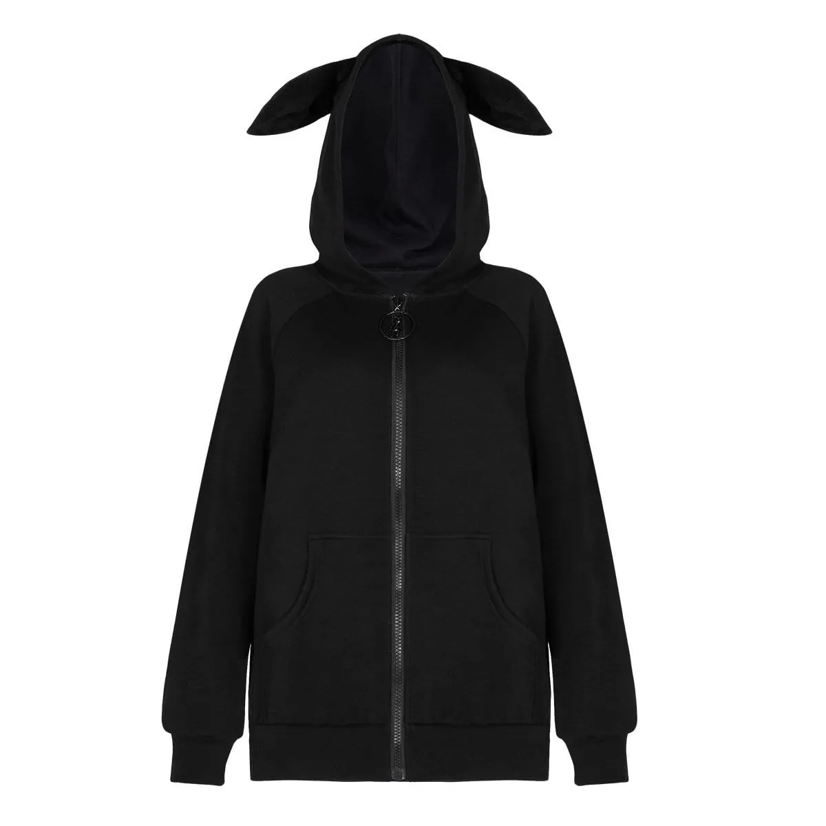 Women's Grunge Bunny Printed Long Coats With Rabbit Ear Hood