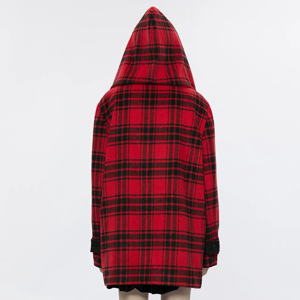 Women's Grunge Reversible Plaid Coat with Hood