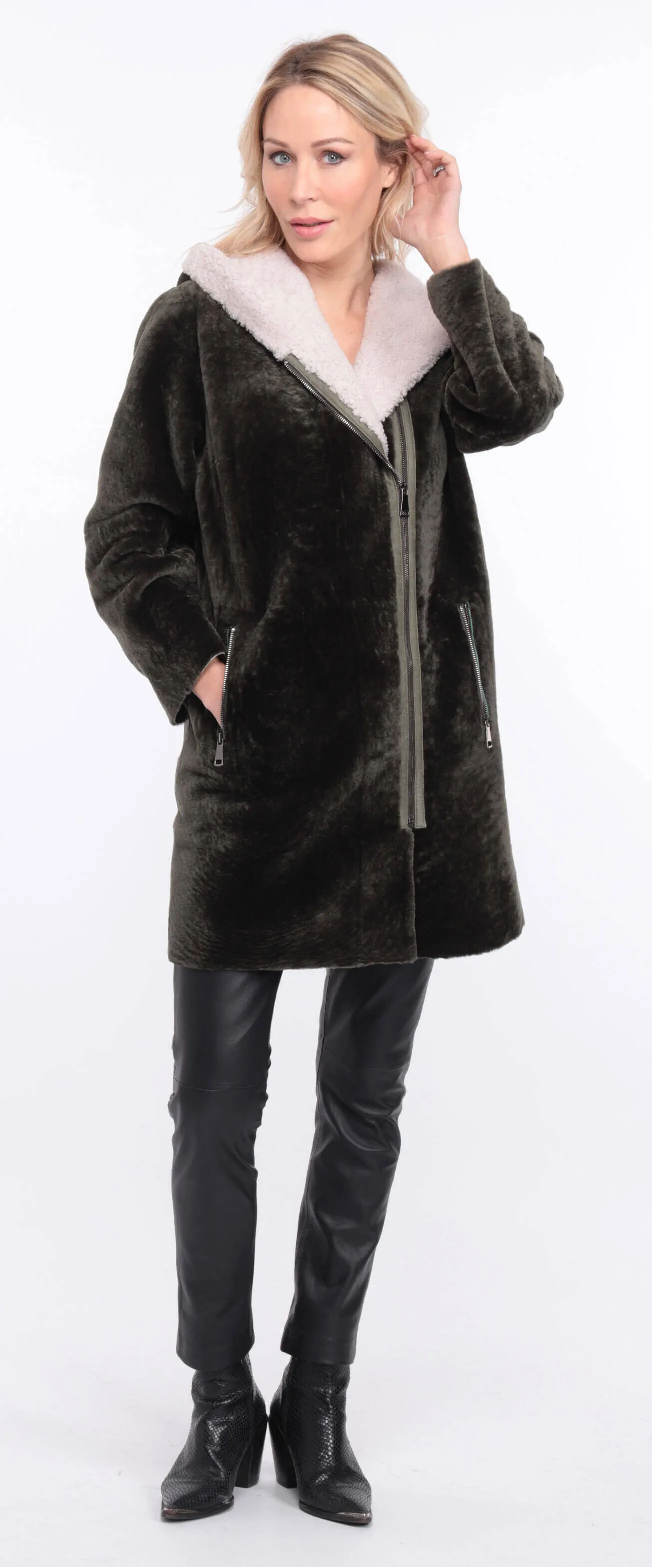 Women's khaki valere sheepskin coat