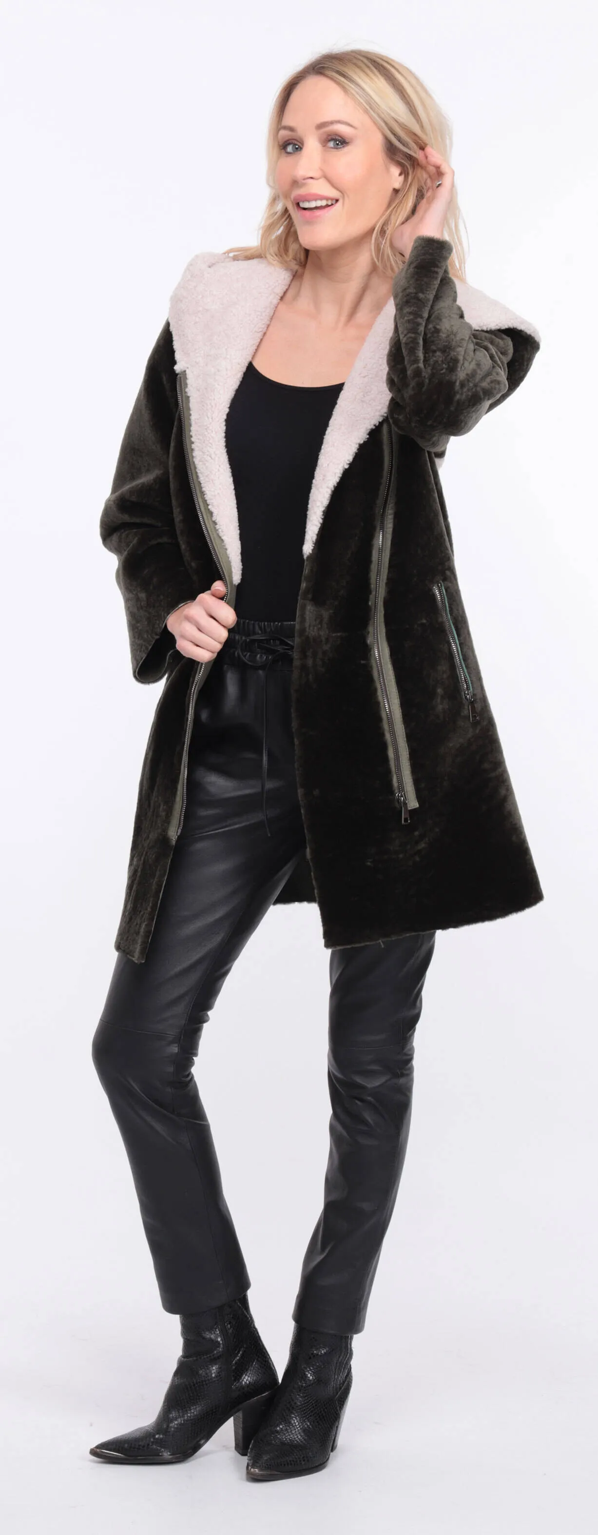 Women's khaki valere sheepskin coat