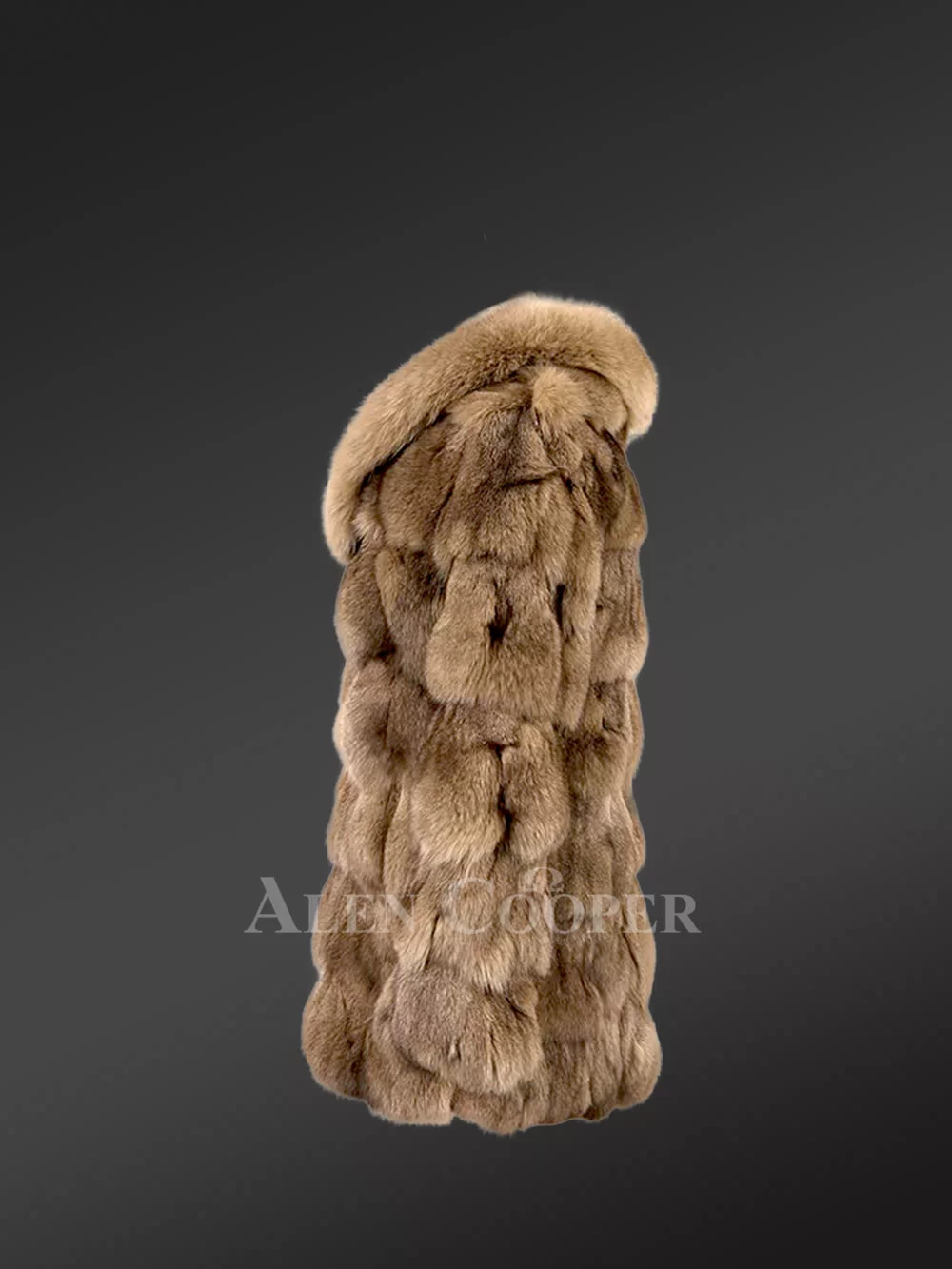 Women’s Mid Length Fox Fur coat with Fox Fur Collar in Brown