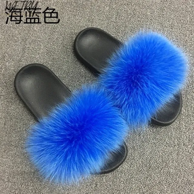 Women's  mixcolor Fur Slippers Fox Fur Sandals