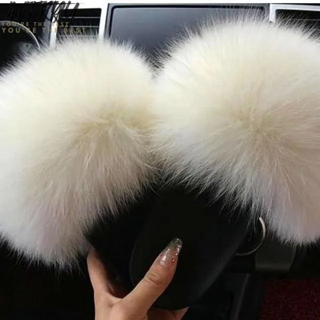 Women's  mixcolor Fur Slippers Fox Fur Sandals