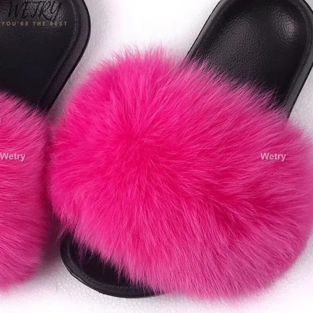 Women's  mixcolor Fur Slippers Fox Fur Sandals