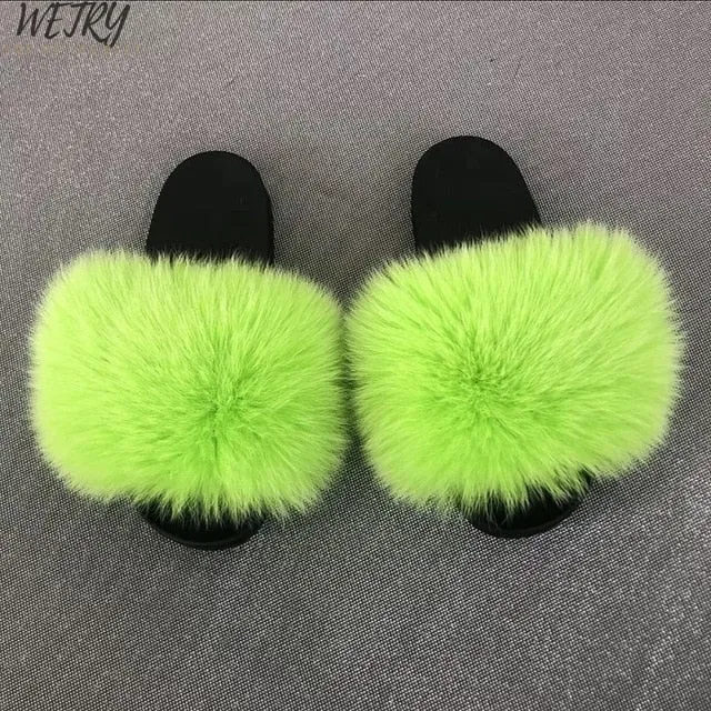 Women's  mixcolor Fur Slippers Fox Fur Sandals