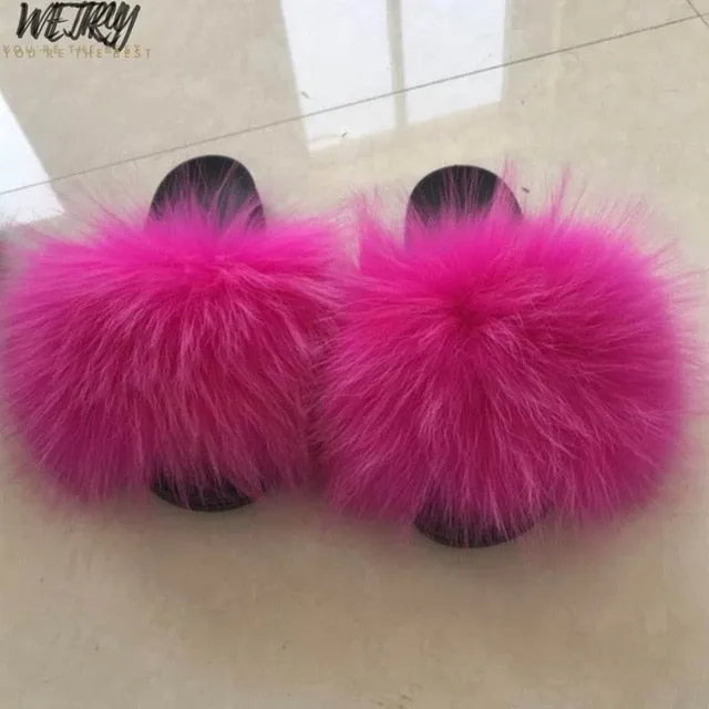 Women's  mixcolor Fur Slippers Fox Fur Sandals