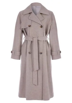 Womens Oatmeal Button Wrap Belted Coat