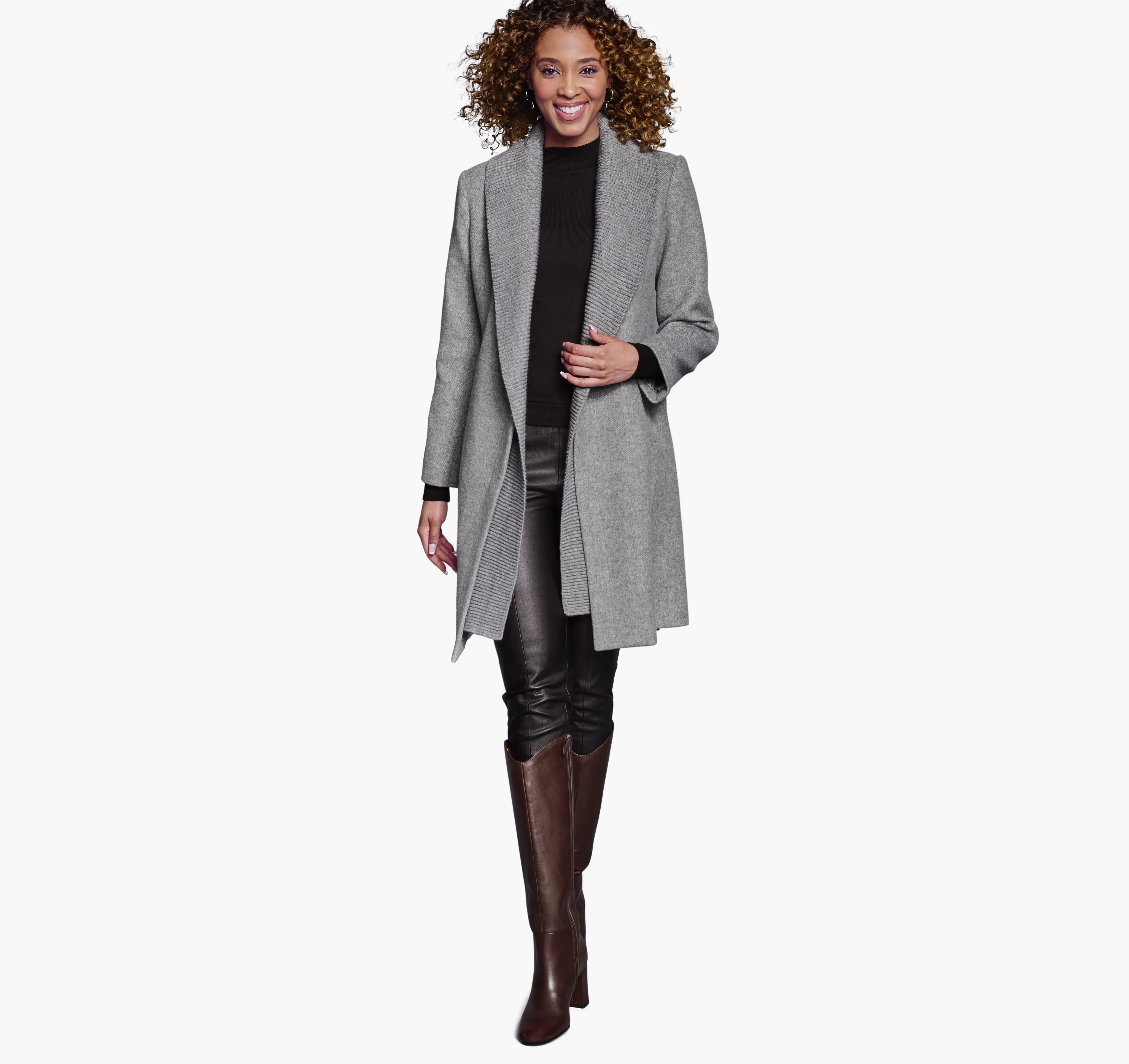 Wool-Blend Coat with Removable Knit Collar