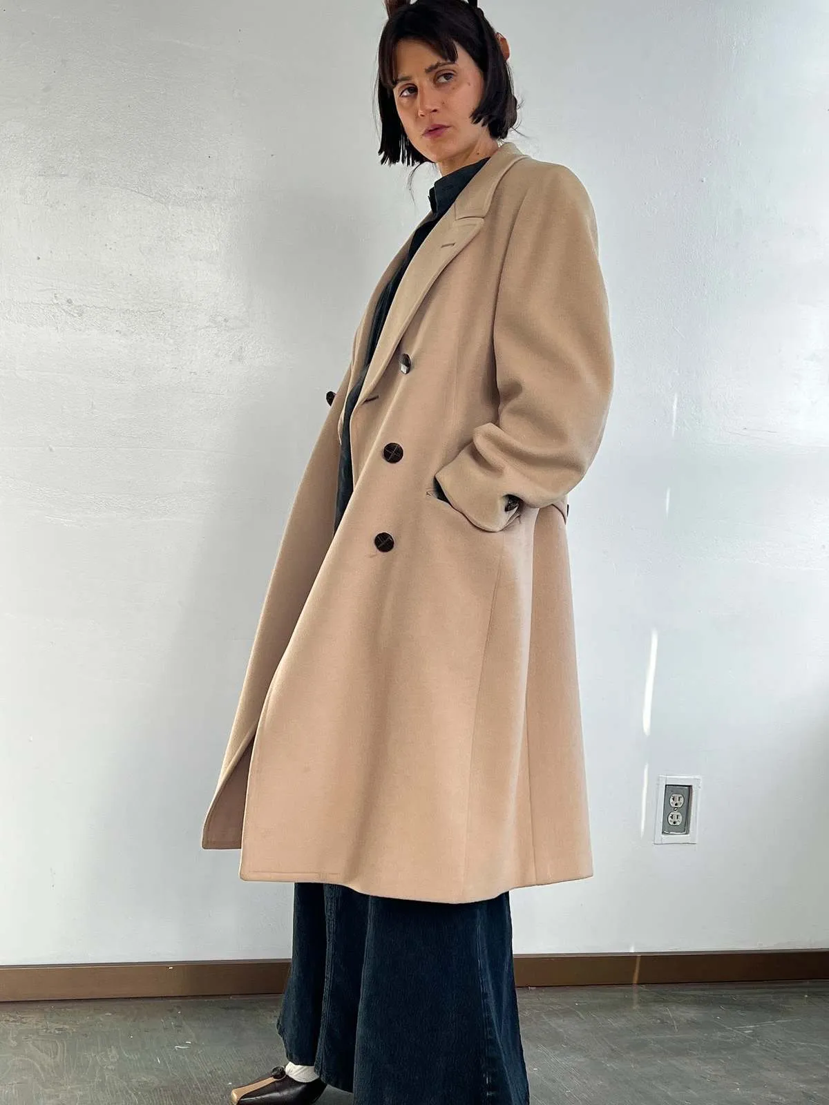 Wool CD Double Breasted Trench - Tan