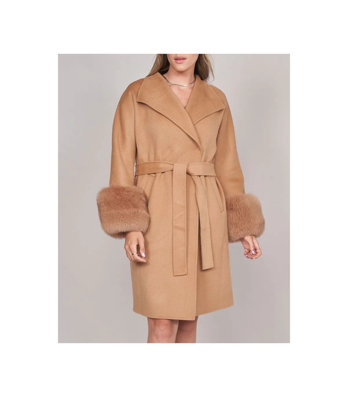 Wool Wrap Coat with Fox Fur Cuffs: Fursource.com