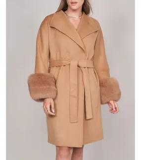 Wool Wrap Coat with Fox Fur Cuffs: Fursource.com