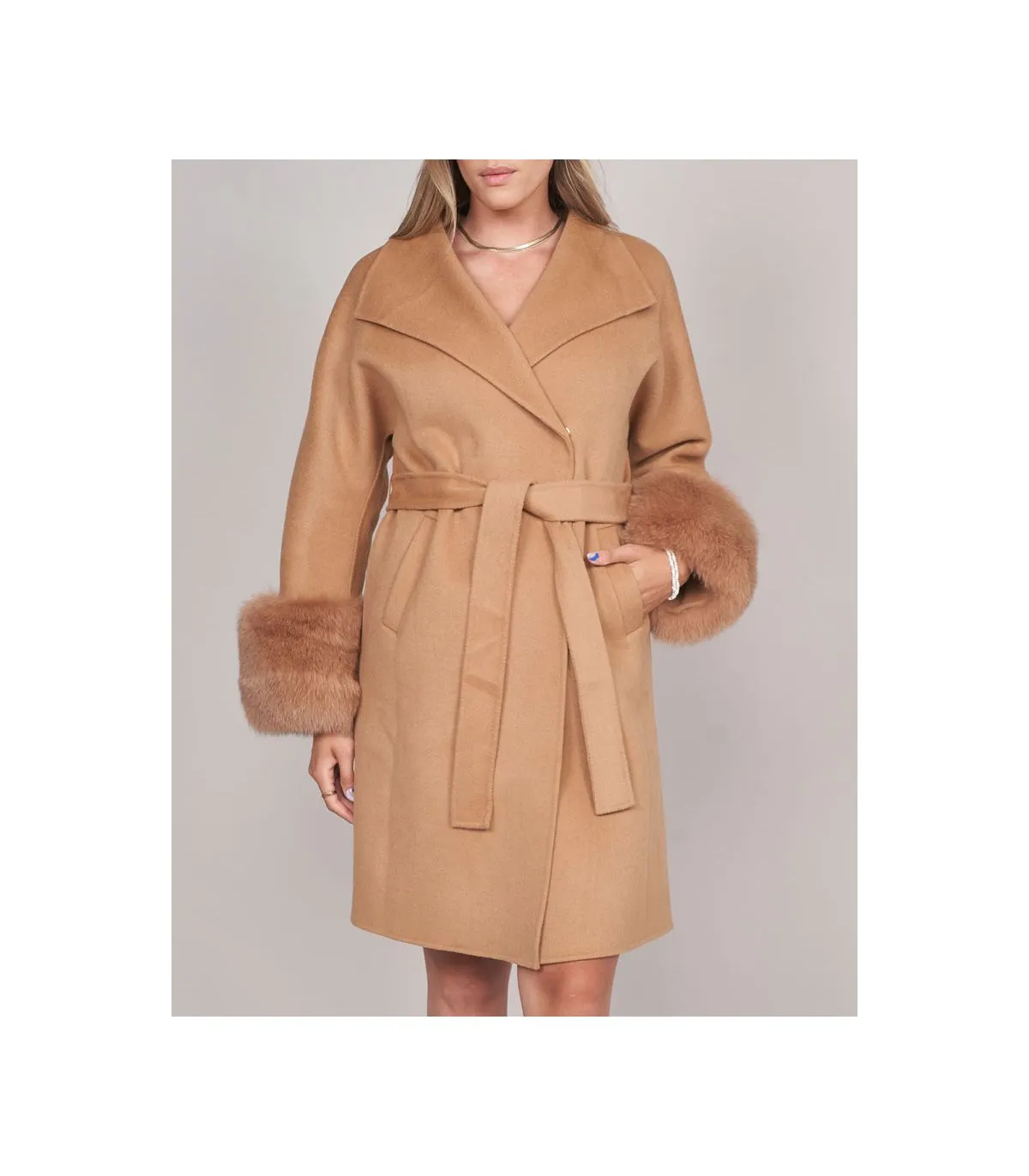 Wool Wrap Coat with Fox Fur Cuffs: Fursource.com