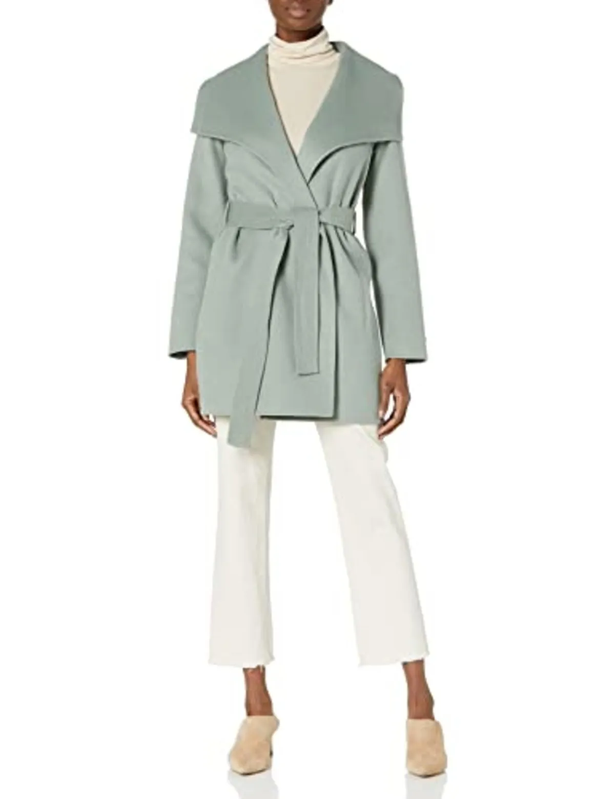 Wool Wrap Coat with Tie Belt - Sage