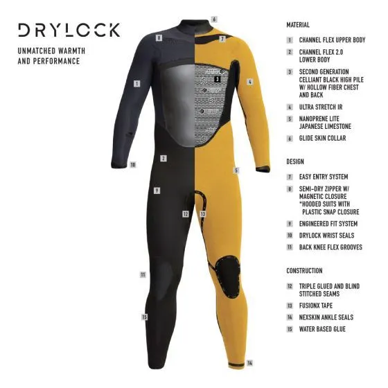 Xcel Drylock 6/5mm Mens Hooded Chest Zip Winter Wetsuit 2024 - Black