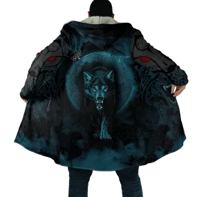 Xituodai Winter Fashion Mens Hooded cloak Viking Tattoo Wolf 3D Printing Thick Fleece wind breaker Unisex Casual Warm Hood cloak